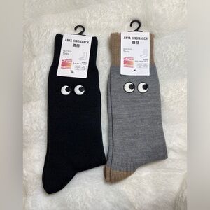 NWT Uniqlo X Anya Hindmarch Socks with Eyes - Black + Gray - US W8-11